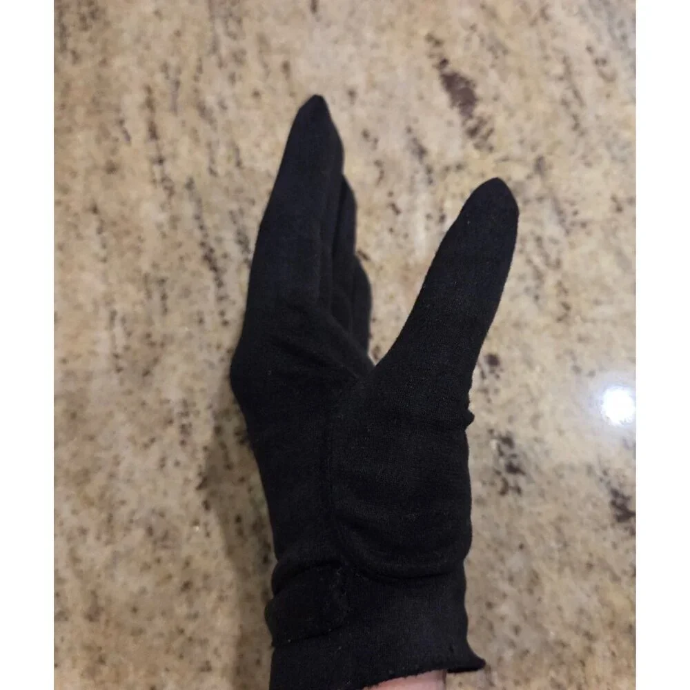 Vintage Womens Size M Black Nylon Stretch Formal Gloves Twist Metal Accent